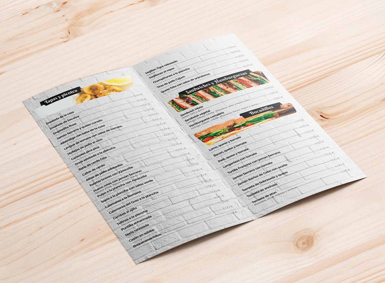 Disegno e Stampa per Ristoranti. Menu Pieghevole, Tolve, Potenza.