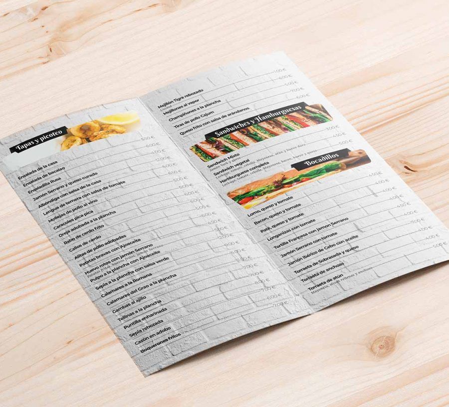 Disegno e Stampa per Ristoranti. Menu Pieghevole, Tolve, Potenza.