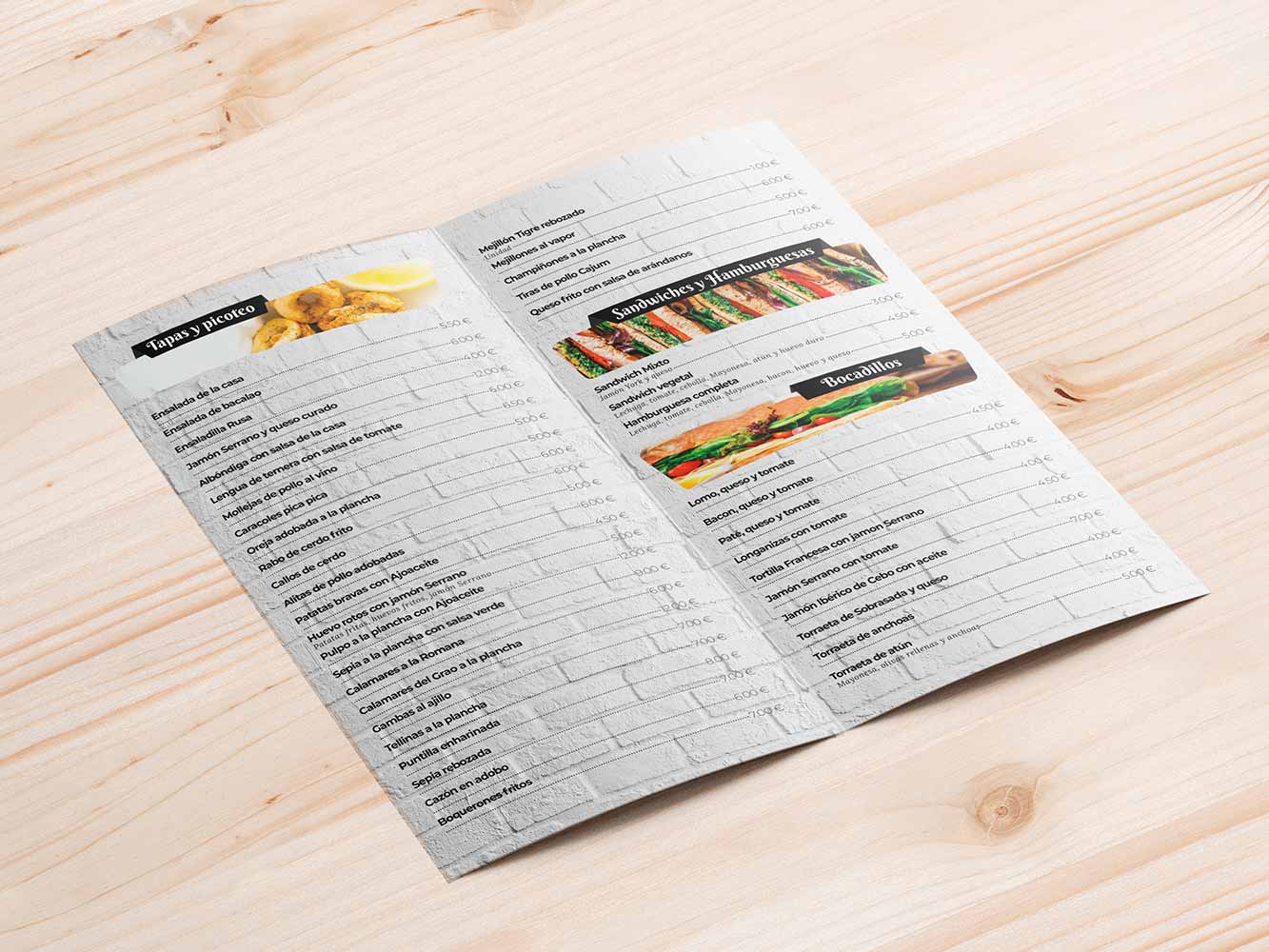 Disegno e Stampa per Ristoranti. Menu Pieghevole, Tolve, Potenza.